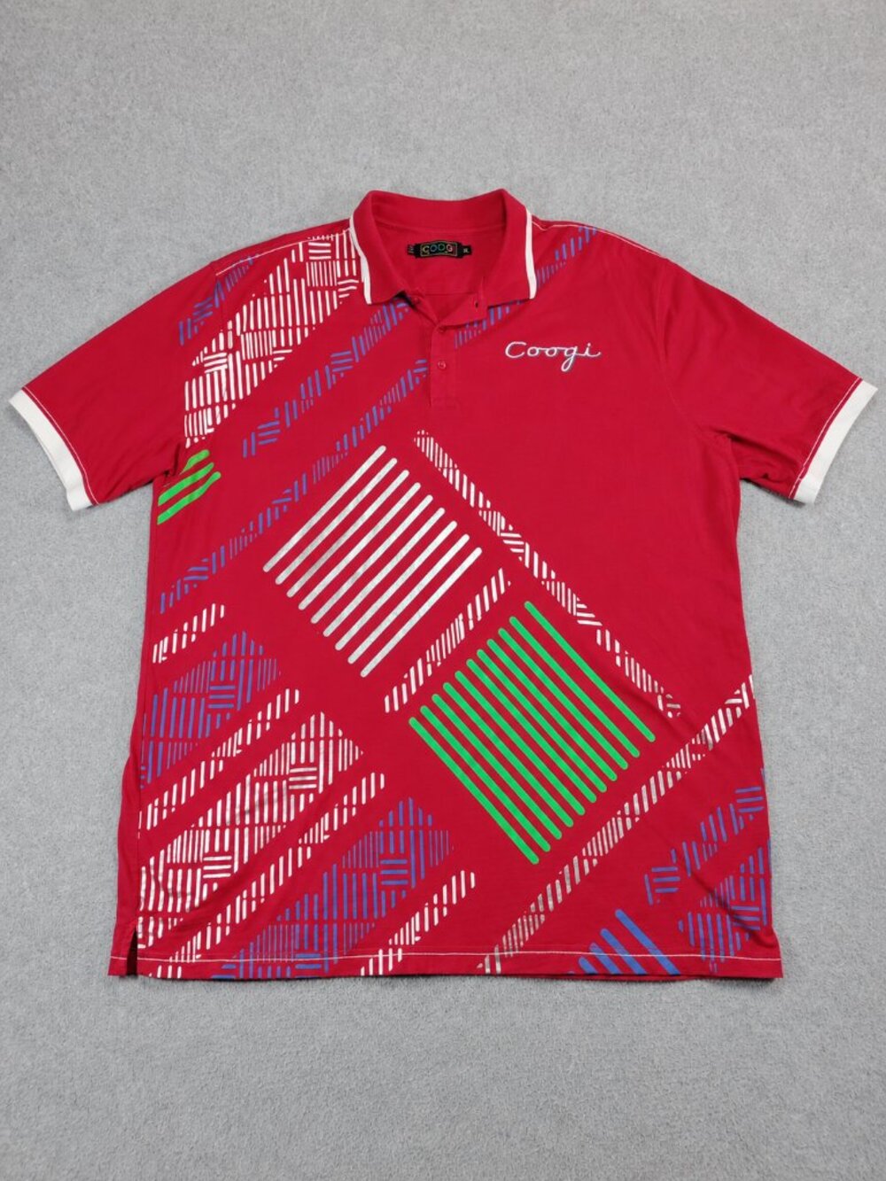 Coogi Polo Shirt Mens 4XL Red Multicolor Geometric Cotton Short Sleeve
